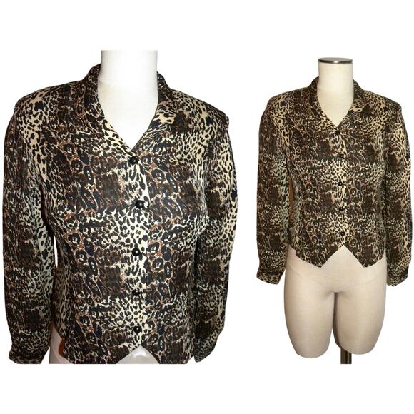 90s Leopard Print Silk Jacket | Vintage Fitted Crop Blazer | X-Small PETITE - Picture 6 of 10